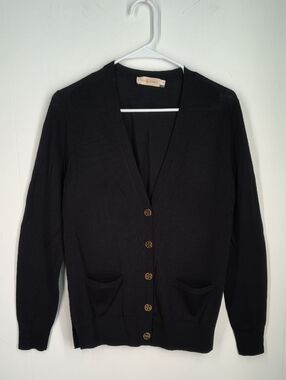 Tory Burch Merino Wool Black Cardigan Size Small Gold Buttons